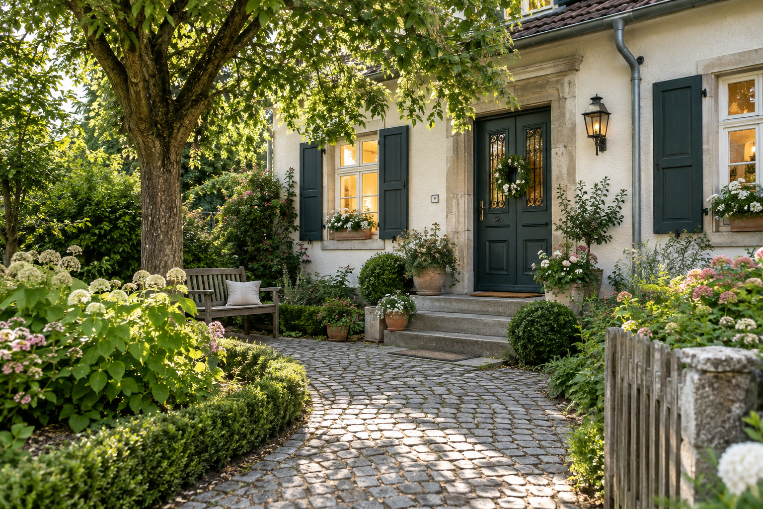 Einladender Hauseingang mit vertrautem Gartenweg